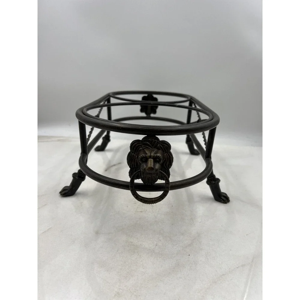 Heavy Metal Wrought Iron Double Pet Bowl Stand Raised Feeder Lion Head Paw Feet